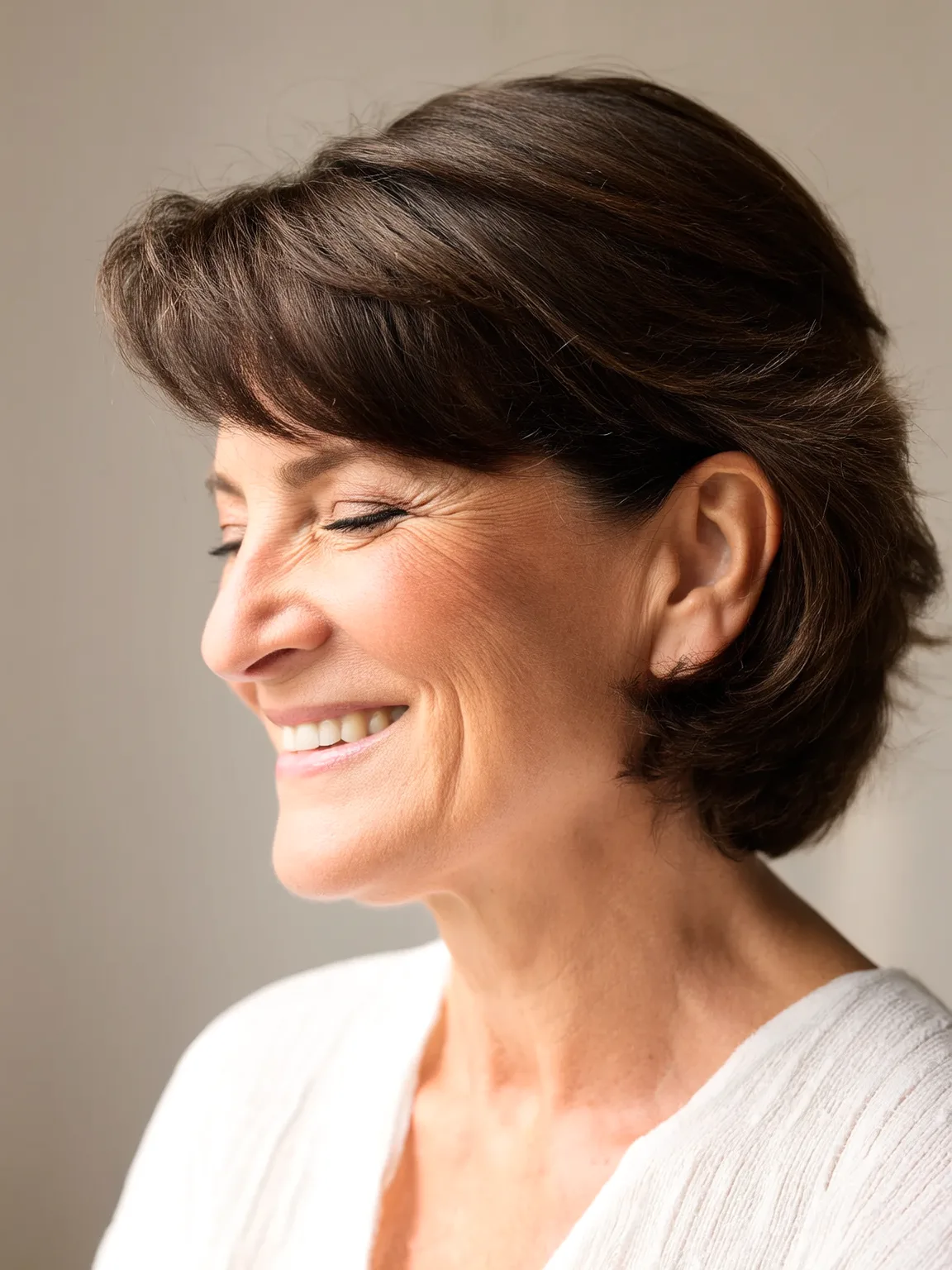 Short Layered Wavy Bob in Warm Chestnut Brown